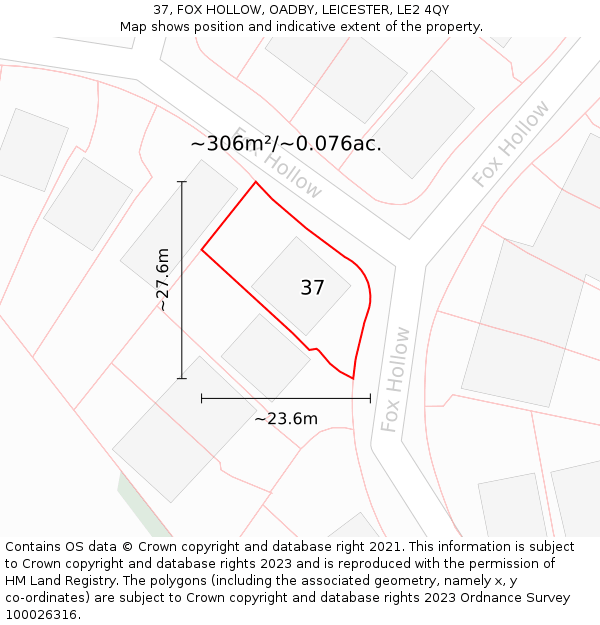 37, FOX HOLLOW, OADBY, LEICESTER, LE2 4QY: Plot and title map