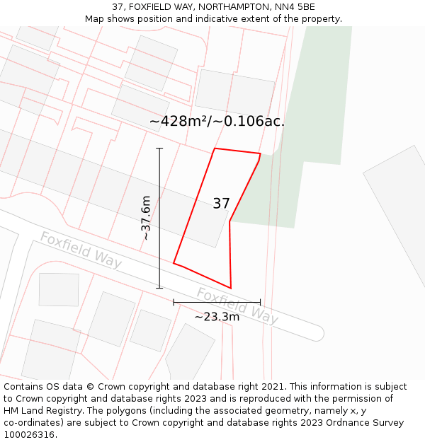 37, FOXFIELD WAY, NORTHAMPTON, NN4 5BE: Plot and title map