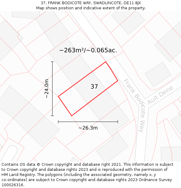 37, FRANK BODICOTE WAY, SWADLINCOTE, DE11 8JX: Plot and title map