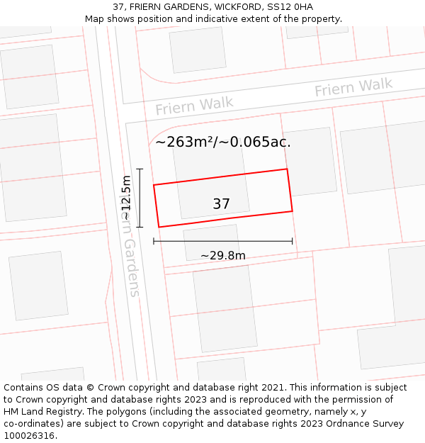 37, FRIERN GARDENS, WICKFORD, SS12 0HA: Plot and title map