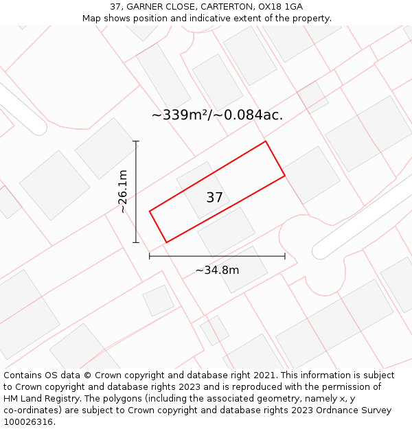37, GARNER CLOSE, CARTERTON, OX18 1GA: Plot and title map