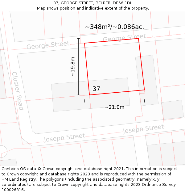37, GEORGE STREET, BELPER, DE56 1DL: Plot and title map