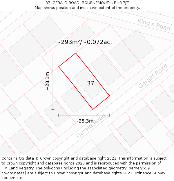 37, GERALD ROAD, BOURNEMOUTH, BH3 7JZ: Plot and title map