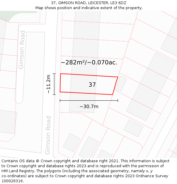 37, GIMSON ROAD, LEICESTER, LE3 6DZ: Plot and title map