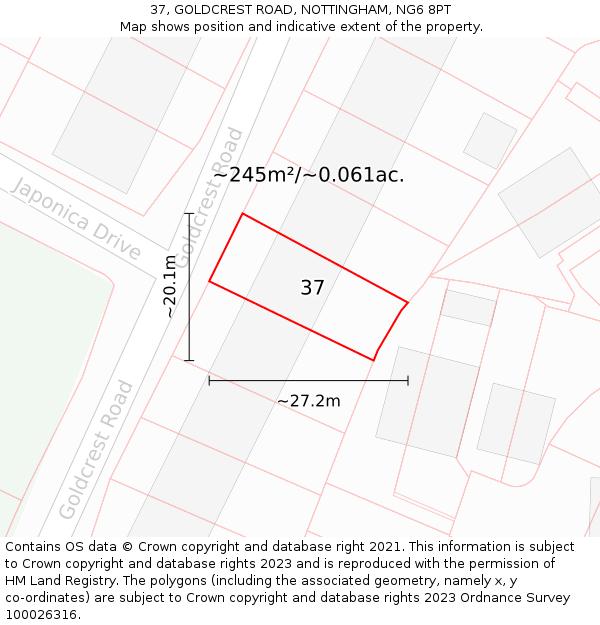 37, GOLDCREST ROAD, NOTTINGHAM, NG6 8PT: Plot and title map