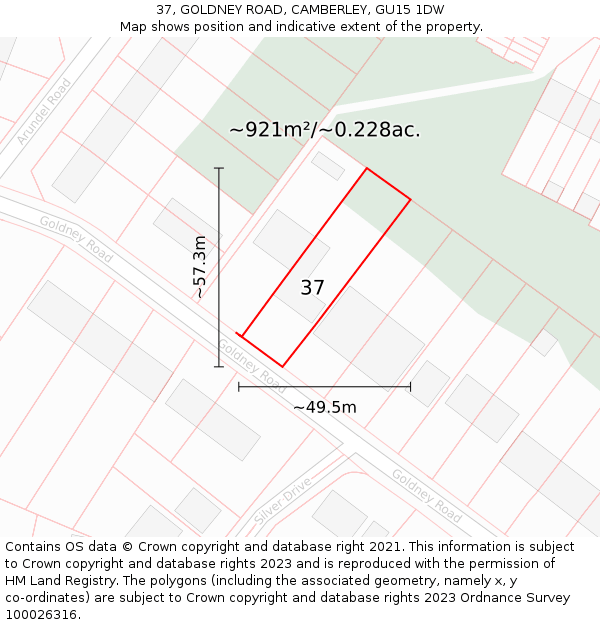 37, GOLDNEY ROAD, CAMBERLEY, GU15 1DW: Plot and title map