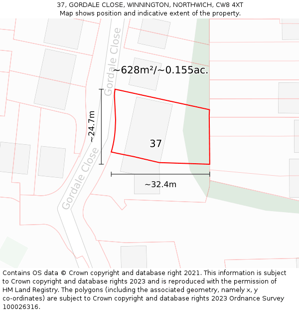 37, GORDALE CLOSE, WINNINGTON, NORTHWICH, CW8 4XT: Plot and title map