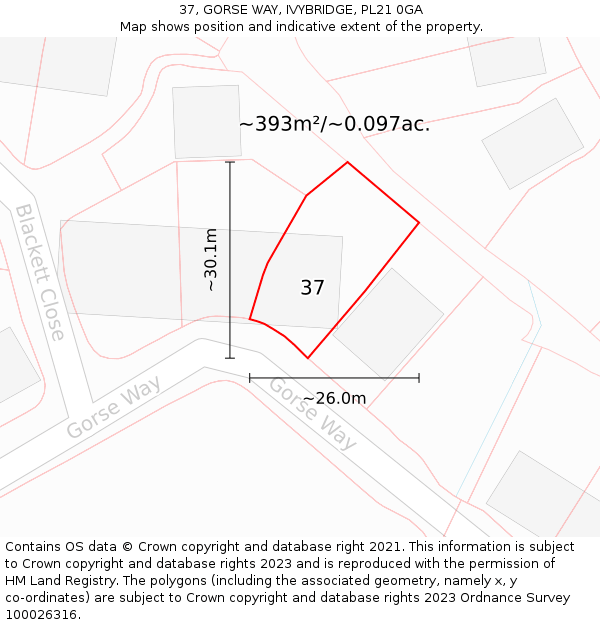 37, GORSE WAY, IVYBRIDGE, PL21 0GA: Plot and title map