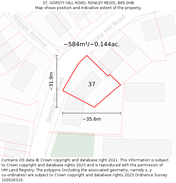 37, GORSTY HILL ROAD, ROWLEY REGIS, B65 0HB: Plot and title map