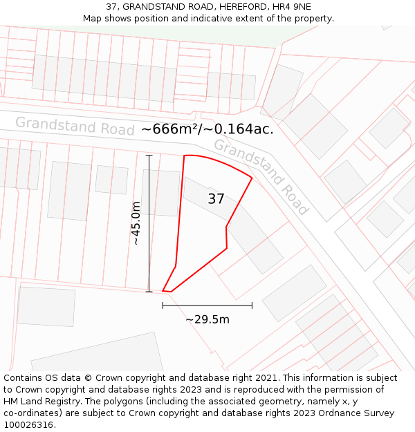 37, GRANDSTAND ROAD, HEREFORD, HR4 9NE: Plot and title map