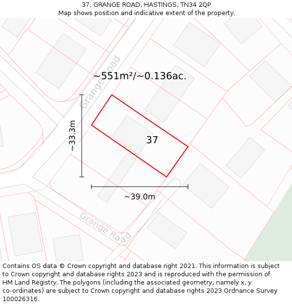 37, GRANGE ROAD, HASTINGS, TN34 2QP: Plot and title map