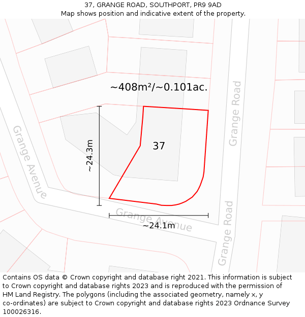 37, GRANGE ROAD, SOUTHPORT, PR9 9AD: Plot and title map