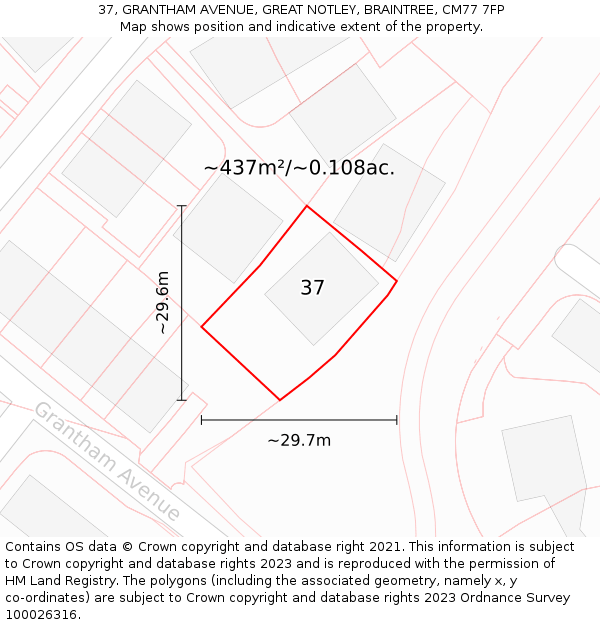 37, GRANTHAM AVENUE, GREAT NOTLEY, BRAINTREE, CM77 7FP: Plot and title map