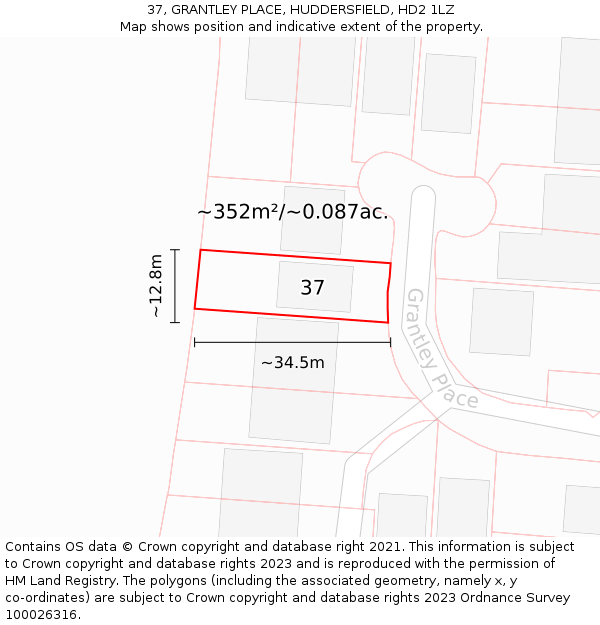 37, GRANTLEY PLACE, HUDDERSFIELD, HD2 1LZ: Plot and title map