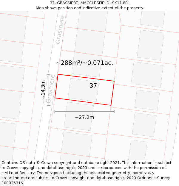 37, GRASMERE, MACCLESFIELD, SK11 8PL: Plot and title map