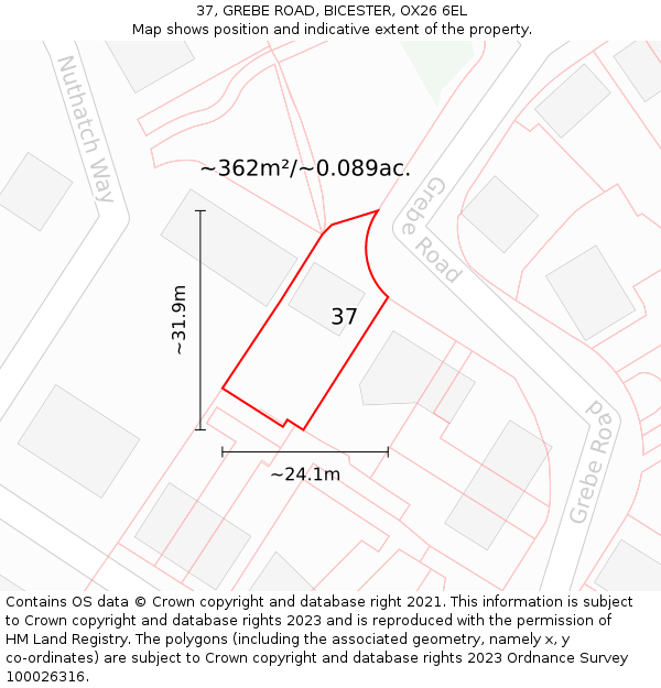 37, GREBE ROAD, BICESTER, OX26 6EL: Plot and title map