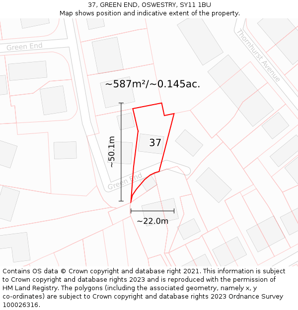 37, GREEN END, OSWESTRY, SY11 1BU: Plot and title map