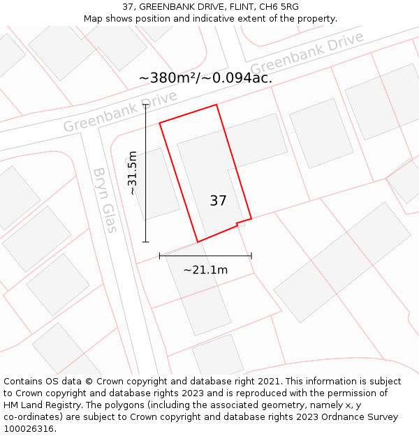 37, GREENBANK DRIVE, FLINT, CH6 5RG: Plot and title map