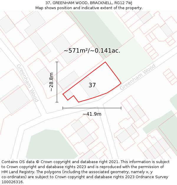 37, GREENHAM WOOD, BRACKNELL, RG12 7WJ: Plot and title map