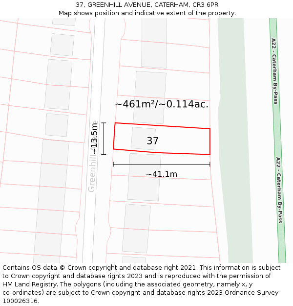 37, GREENHILL AVENUE, CATERHAM, CR3 6PR: Plot and title map