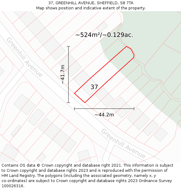 37, GREENHILL AVENUE, SHEFFIELD, S8 7TA: Plot and title map