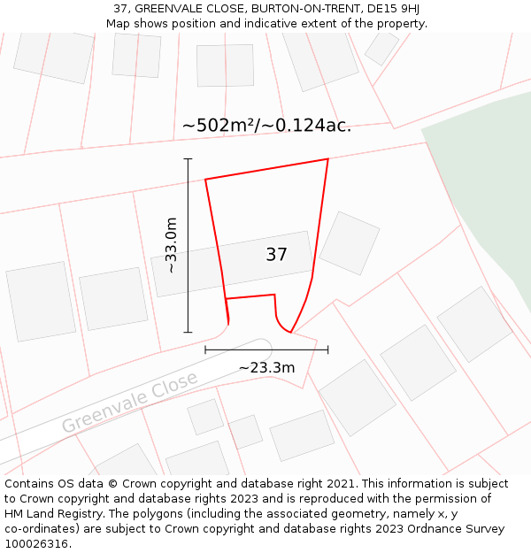 37, GREENVALE CLOSE, BURTON-ON-TRENT, DE15 9HJ: Plot and title map