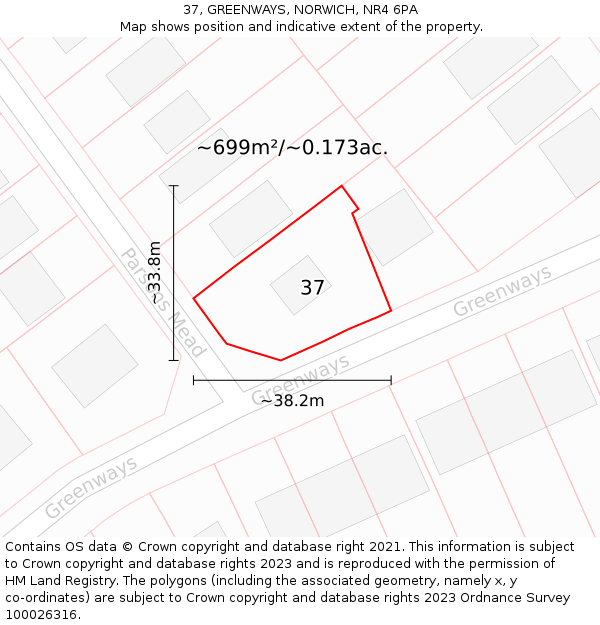 37, GREENWAYS, NORWICH, NR4 6PA: Plot and title map