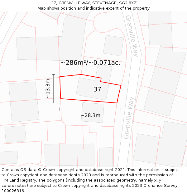 37, GRENVILLE WAY, STEVENAGE, SG2 8XZ: Plot and title map