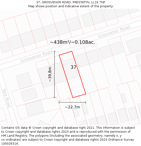 37, GROSVENOR ROAD, PRESTATYN, LL19 7NP: Plot and title map