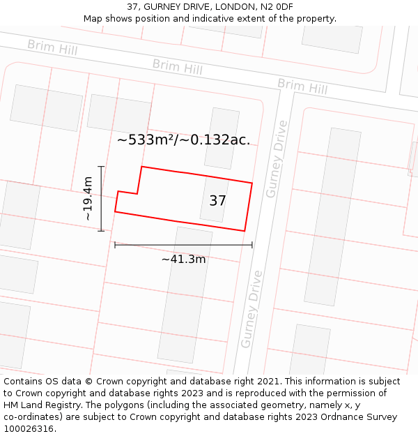 37, GURNEY DRIVE, LONDON, N2 0DF: Plot and title map