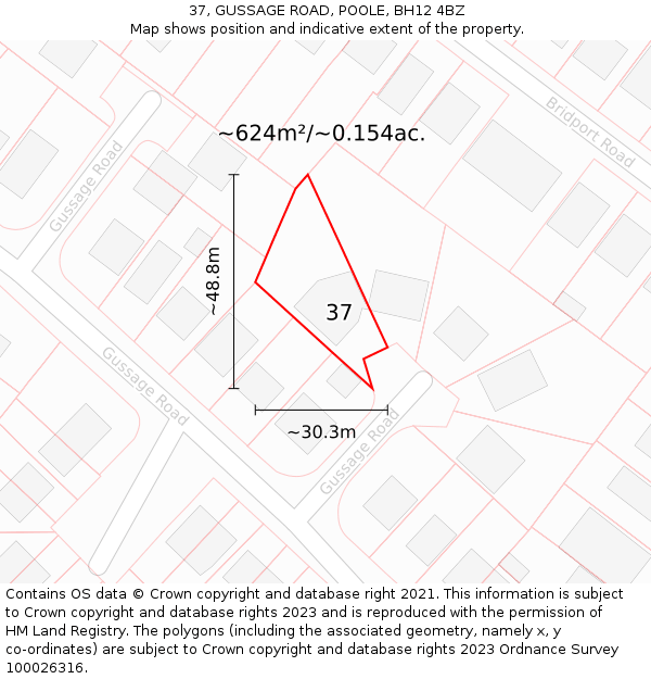 37, GUSSAGE ROAD, POOLE, BH12 4BZ: Plot and title map