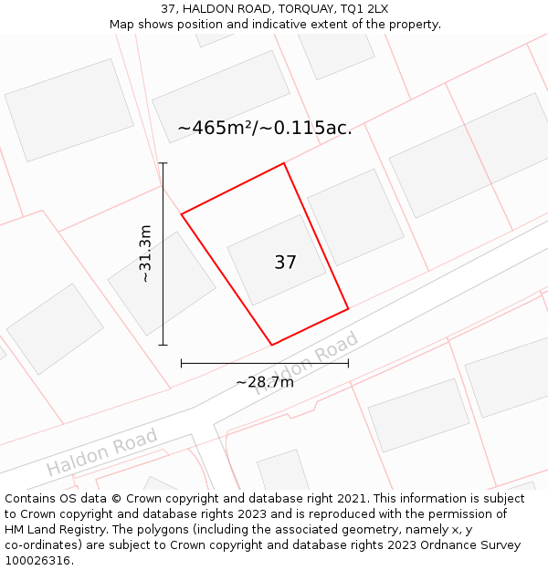 37, HALDON ROAD, TORQUAY, TQ1 2LX: Plot and title map