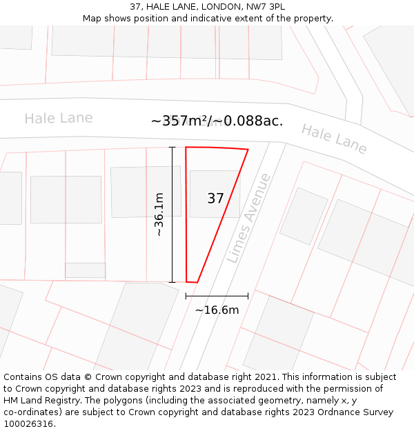 37, HALE LANE, LONDON, NW7 3PL: Plot and title map