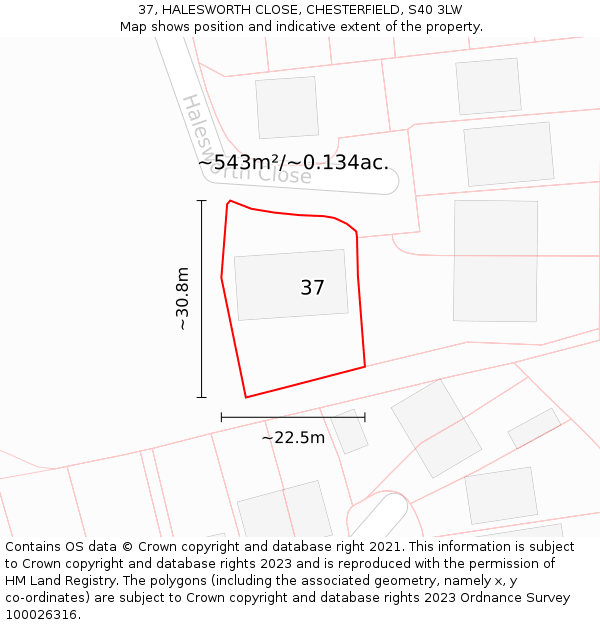 37, HALESWORTH CLOSE, CHESTERFIELD, S40 3LW: Plot and title map