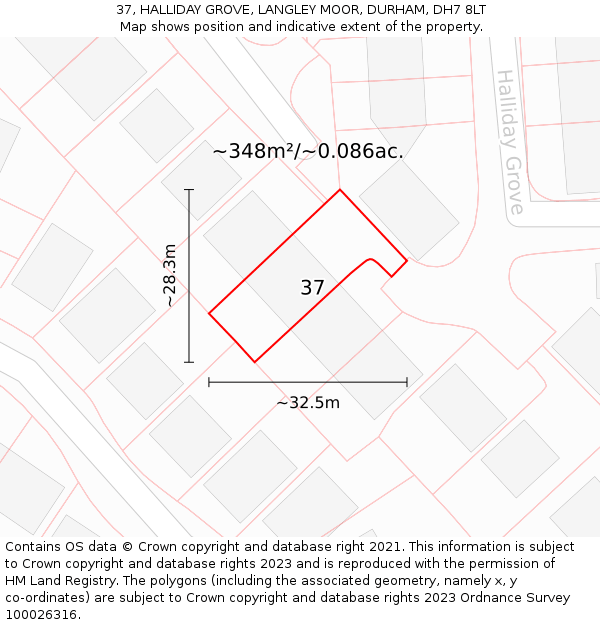 37, HALLIDAY GROVE, LANGLEY MOOR, DURHAM, DH7 8LT: Plot and title map