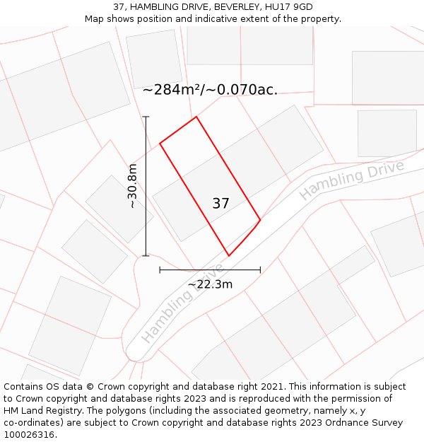 37, HAMBLING DRIVE, BEVERLEY, HU17 9GD: Plot and title map