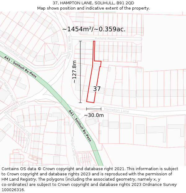 37, HAMPTON LANE, SOLIHULL, B91 2QD: Plot and title map