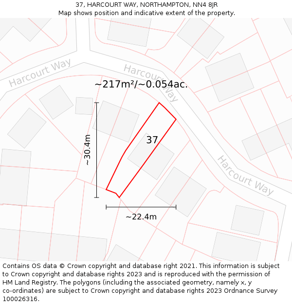 37, HARCOURT WAY, NORTHAMPTON, NN4 8JR: Plot and title map