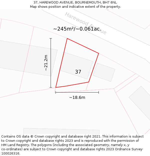 37, HAREWOOD AVENUE, BOURNEMOUTH, BH7 6NL: Plot and title map