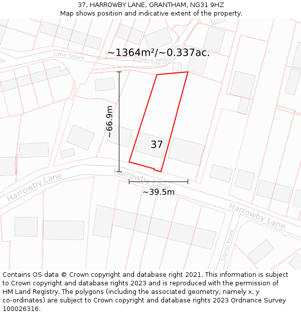 37, HARROWBY LANE, GRANTHAM, NG31 9HZ: Plot and title map