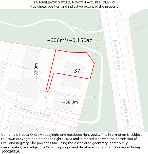 37, HASLEWOOD ROAD, NEWTON AYCLIFFE, DL5 4XF: Plot and title map