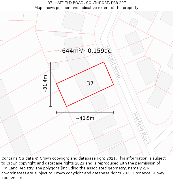 37, HATFIELD ROAD, SOUTHPORT, PR8 2PE: Plot and title map