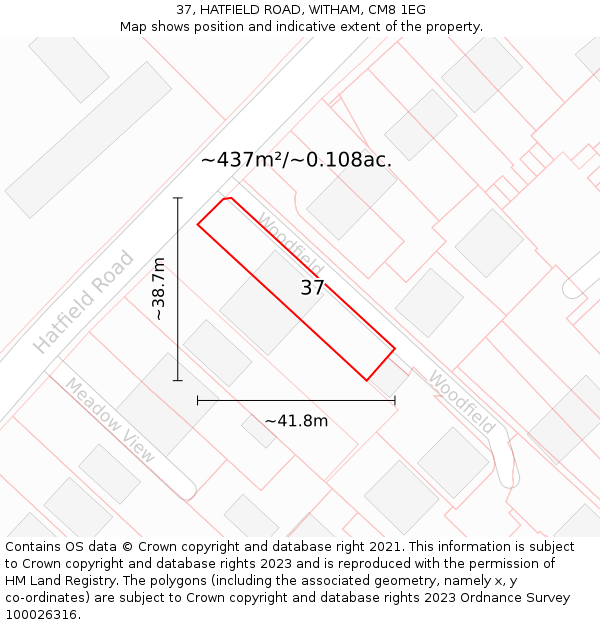 37, HATFIELD ROAD, WITHAM, CM8 1EG: Plot and title map