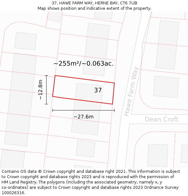 37, HAWE FARM WAY, HERNE BAY, CT6 7UB: Plot and title map