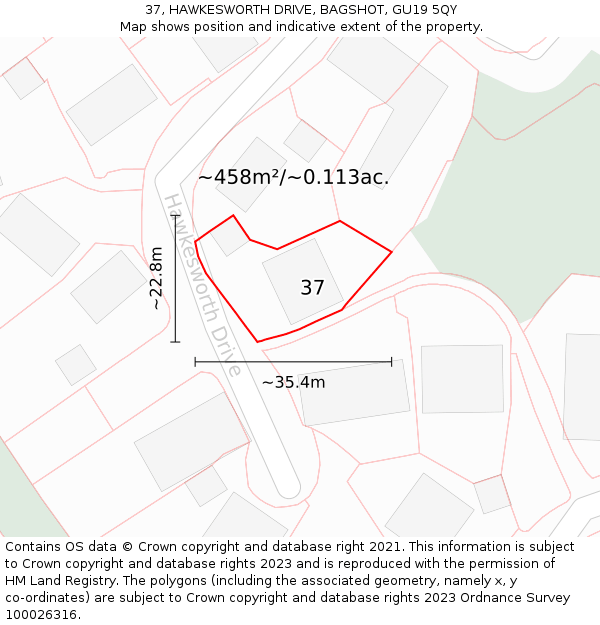 37, HAWKESWORTH DRIVE, BAGSHOT, GU19 5QY: Plot and title map