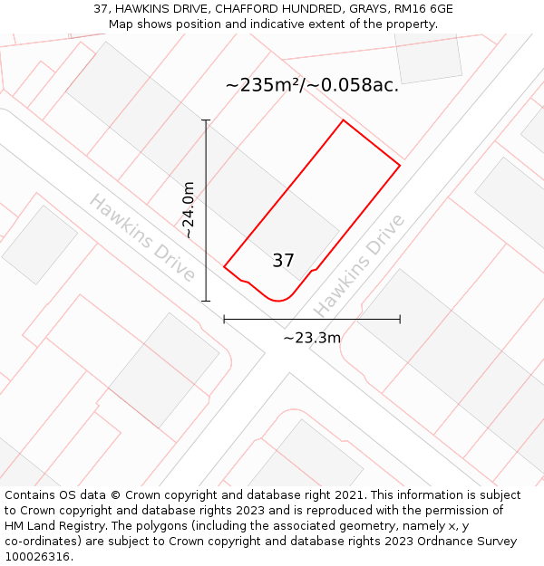 37, HAWKINS DRIVE, CHAFFORD HUNDRED, GRAYS, RM16 6GE: Plot and title map