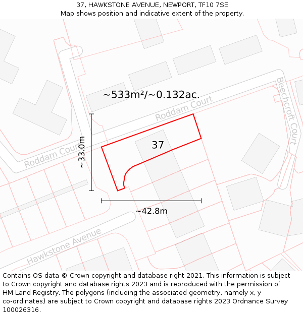 37, HAWKSTONE AVENUE, NEWPORT, TF10 7SE: Plot and title map