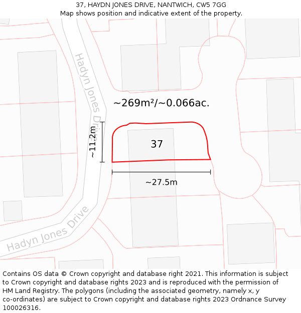 37, HAYDN JONES DRIVE, NANTWICH, CW5 7GG: Plot and title map