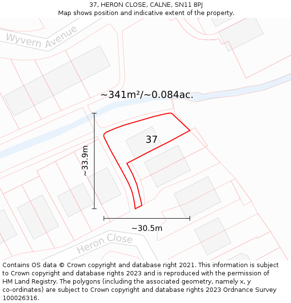 37, HERON CLOSE, CALNE, SN11 8PJ: Plot and title map