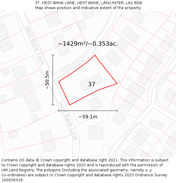 37, HEST BANK LANE, HEST BANK, LANCASTER, LA2 6DB: Plot and title map